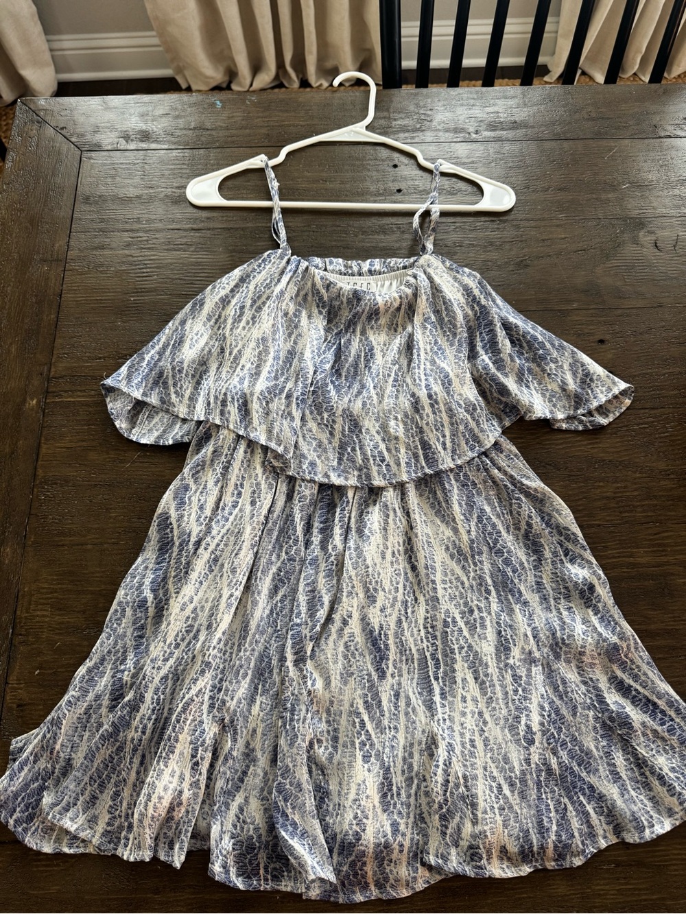 TCEC Snake Skin Pattern Blue and White Tank Ruffle Mini Dress